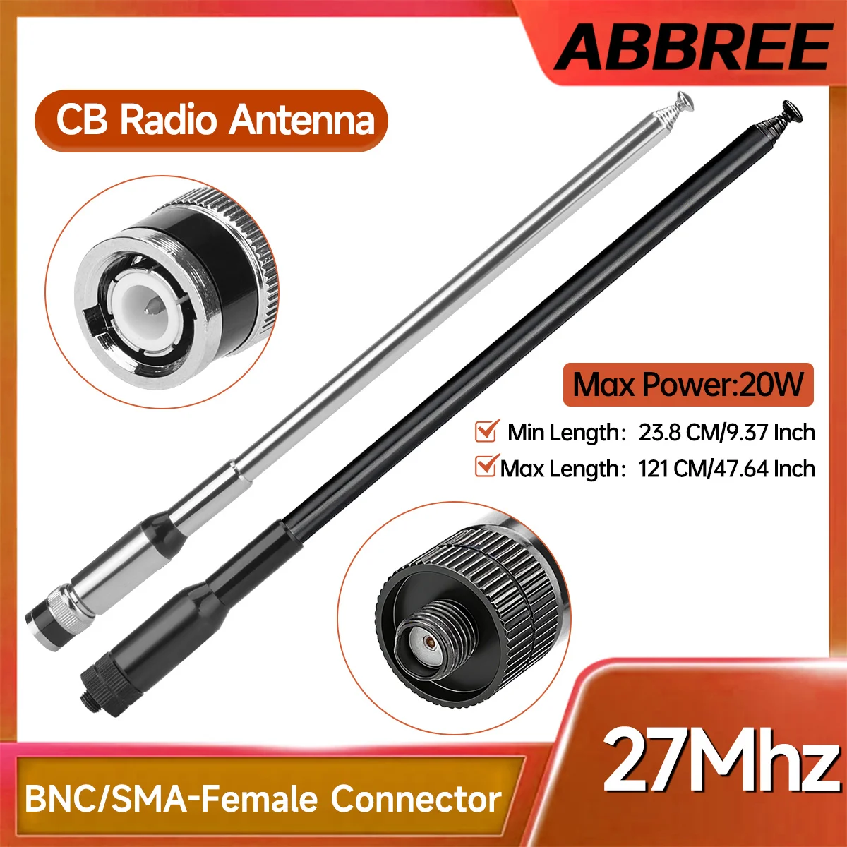 ABBREE CB Antena de Radio 27Mhz telescópica SMA hembra de alta ganancia de largo alcance para Baofeng Walkie Talkie Quansheng UV-K5 TK11 Radio