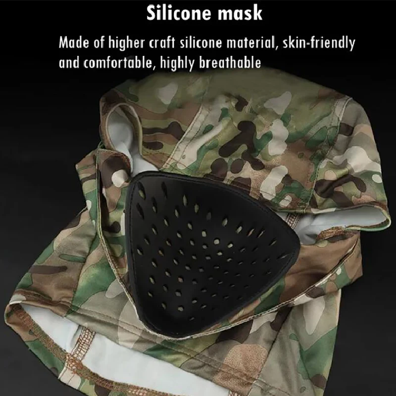 Máscara de casco a prueba de viento para exteriores, máscara de Baraklava táctica militar con media máscara de silicona adecuada para juegos CS de caza - imagen 2