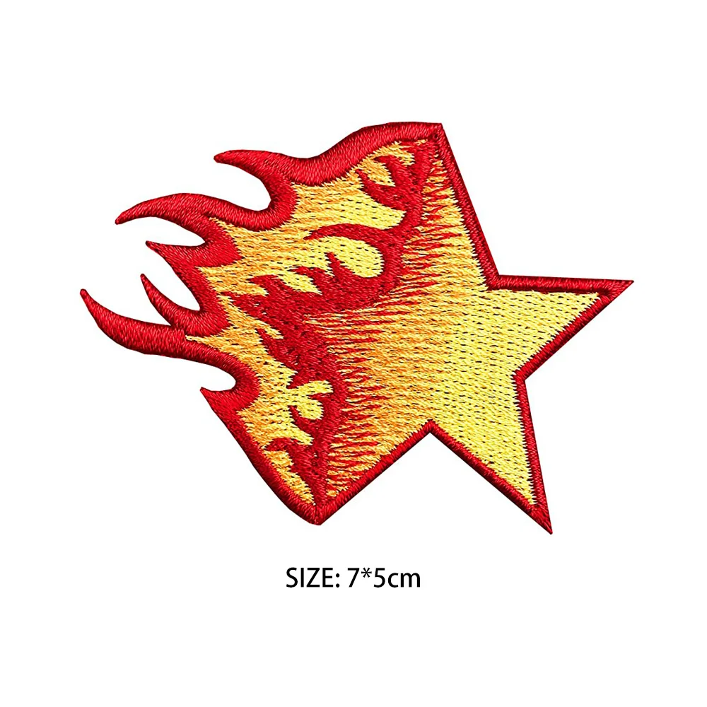 Parches bordados de estrella ardiente, insignias bordadas para planchar, telas con apliques para ropa, prendas, luz roja para diseño moderno DIY - imagen 3