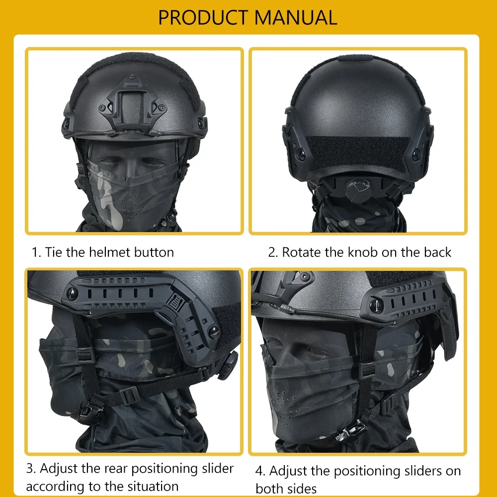 BOOIU-casco táctico rápido de gran tamaño, ABS, pistola de aire para exteriores, equipo de protección CS, cascos antidisturbios, casco protector para montar - imagen 5