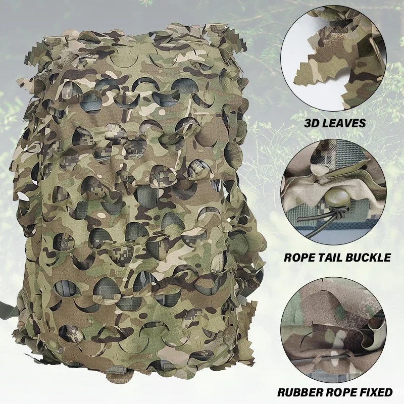 Mochila de red de camuflaje 3D, cubierta de mochila de caza de camuflaje con corte láser de 60L y 80L, accesorios de caza para paracaidista y Paintball - imagen 2