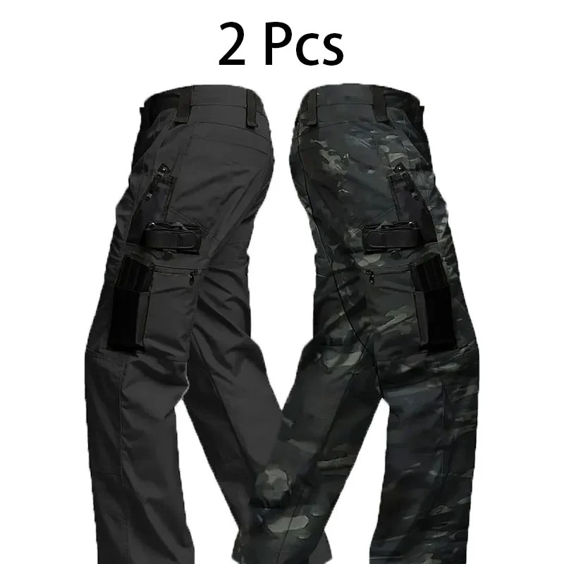 Pantalones tácticos para hombre, ropa de entrenamiento con múltiples bolsillos, ropa de trabajo de camuflaje militar, pantalones para exteriores, pantalones de combate, ropa para hombre, 2 uds. - imagen 4