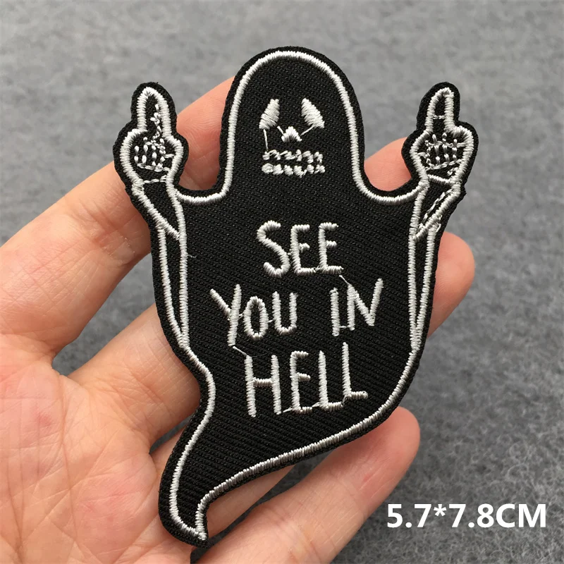 Parches bordados Punk See You In Hell para ropa, parches para planchar, rayas, apliques Diy, parches para amantes, pegatinas para ropa - imagen 3
