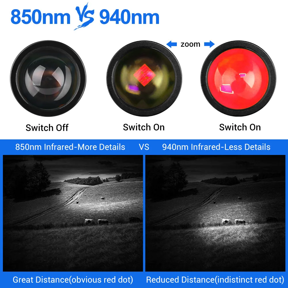 Vcsel-linterna infrarroja de 850nm y 940nm, linterna LED táctica con Enfoque Ajustable, iluminador de caza, armas de luz Ir, linternas para pistola - imagen 5