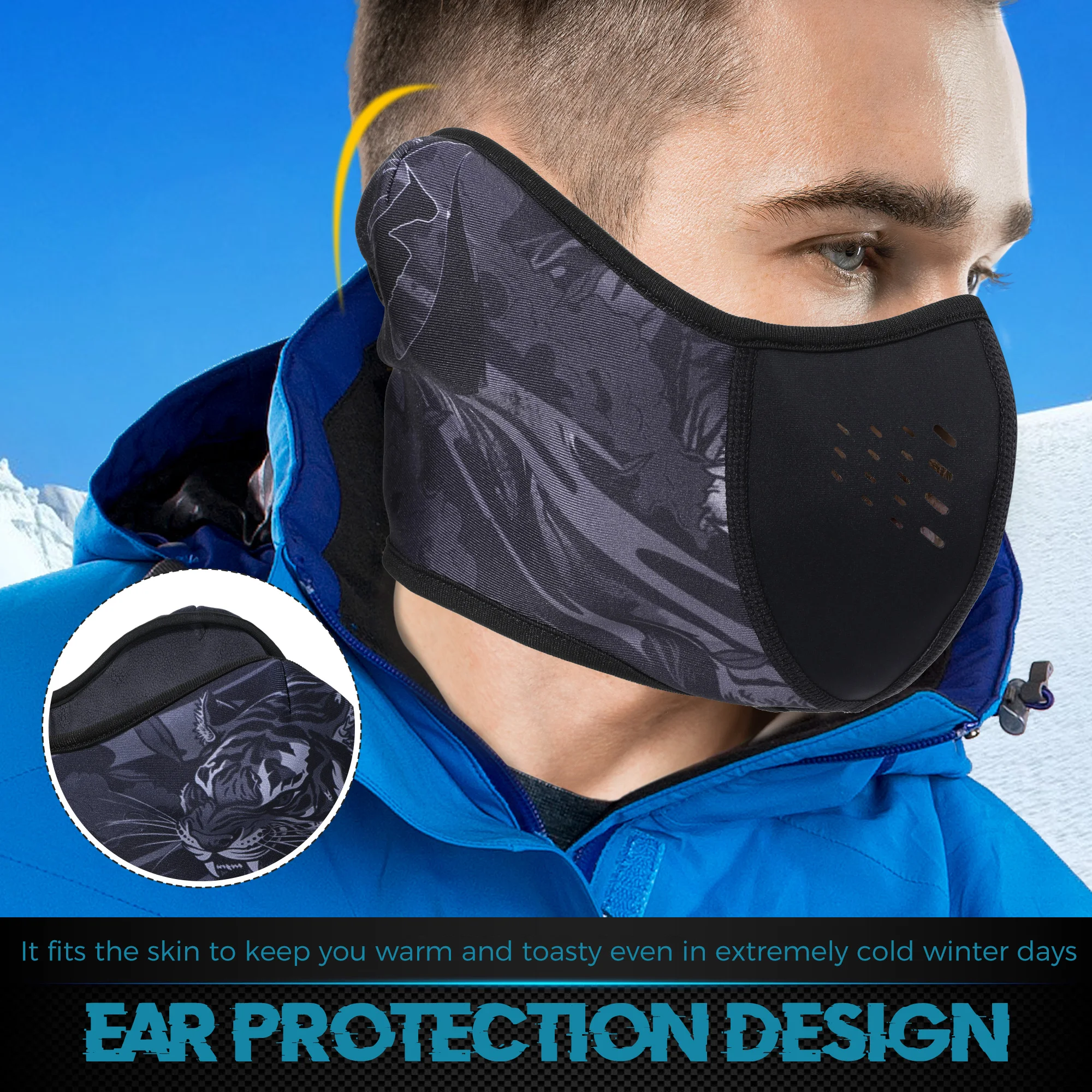 Bandana para clima frío, máscara térmica de invierno para ciclismo, esquí, cubierta facial a prueba de viento, deportes, correr, senderismo, Snowboard, bufanda, calentador de cuello para hombres - imagen 3