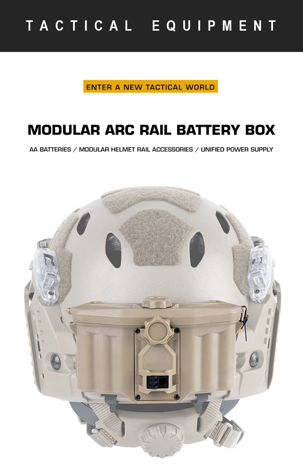 Caja de batería táctica montada en casco con riel ARC