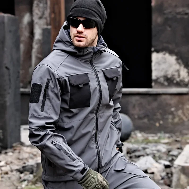 Conjunto de forro polar para senderismo al aire libre para hombre, trajes tácticos resistentes al desgaste, a prueba de viento, impermeable, chaqueta cálida + pantalón, conjuntos de Treking para acampar, Invierno - imagen 2