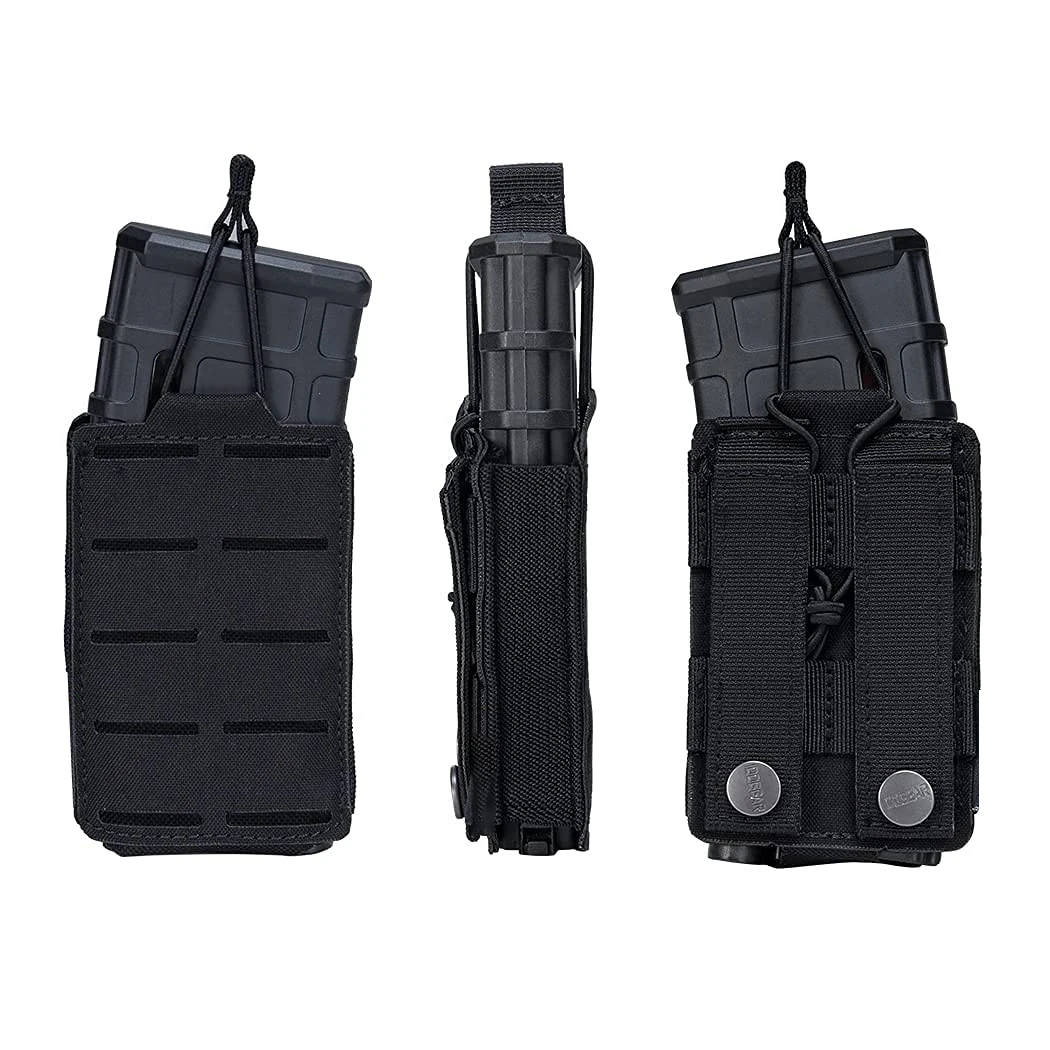 Bolsa táctica de 2 piezas para una sola revista, Molle pistol9mm Mag, M4 5,56, pistola de boca abierta, rifle, pistola de aire, caza - imagen 3