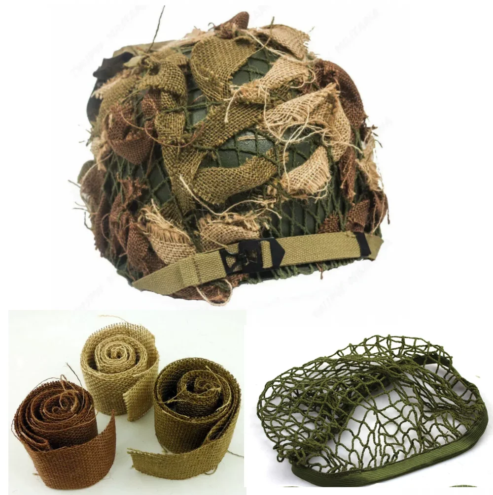 Casco camuflaje tira de lino cubierta de red de campo Red casco de paracaidista ocultar cubierta de malla