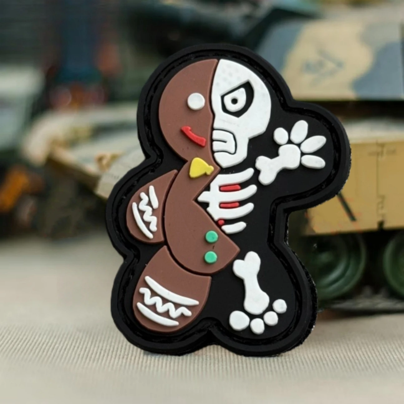 Parche de calavera de pan de jengibre, insignia de moral táctica, parches de gancho y bucle de PVC, mochila táctica del ejército militar de Navidad, pegatina personalizada