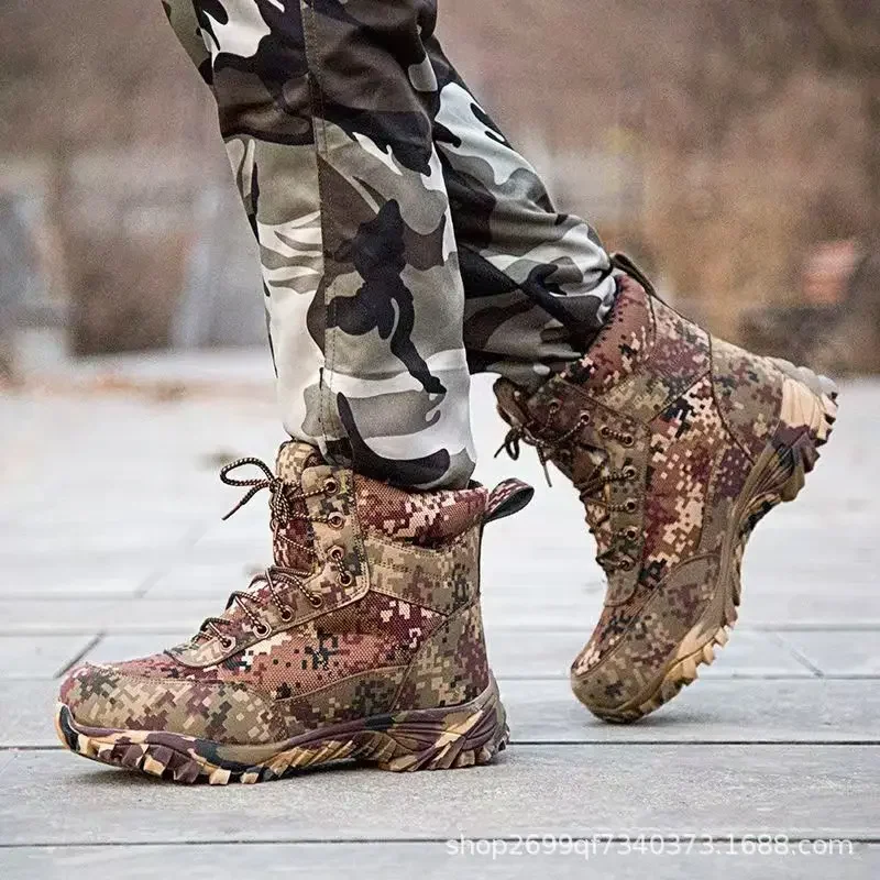 Botas de nieve de invierno para hombre, botas militares de combate para hombre, zapatos cálidos de algodón de alta calidad de camuflaje para invierno, botas de lana de felpa para hombre, talla 39-46 - imagen 3
