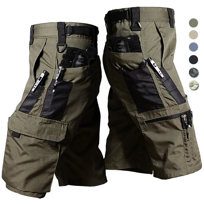 Pantalones cortos Cargo de camuflaje para hombre, pantalones de caza con múltiples bolsillos de secado rápido para exteriores, senderismo, pesca, pantalones cortos finos para correr, verano - imagen 2