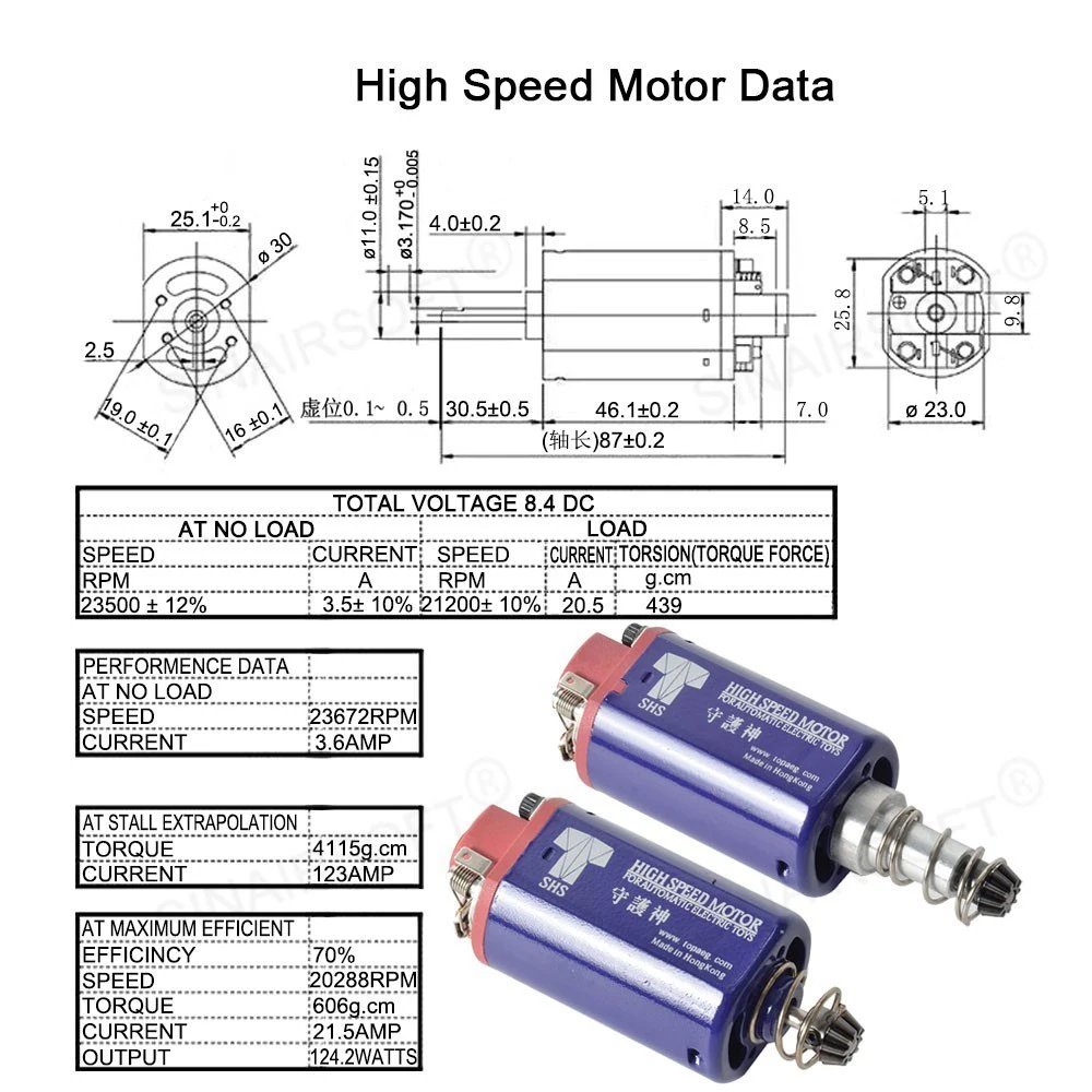 SHS Ultra alta velocidad AEG Motor corto para PTS ACR G36 AUG Airsoft Ver.2 Ver.3/7 caja de cambios - imagen 2