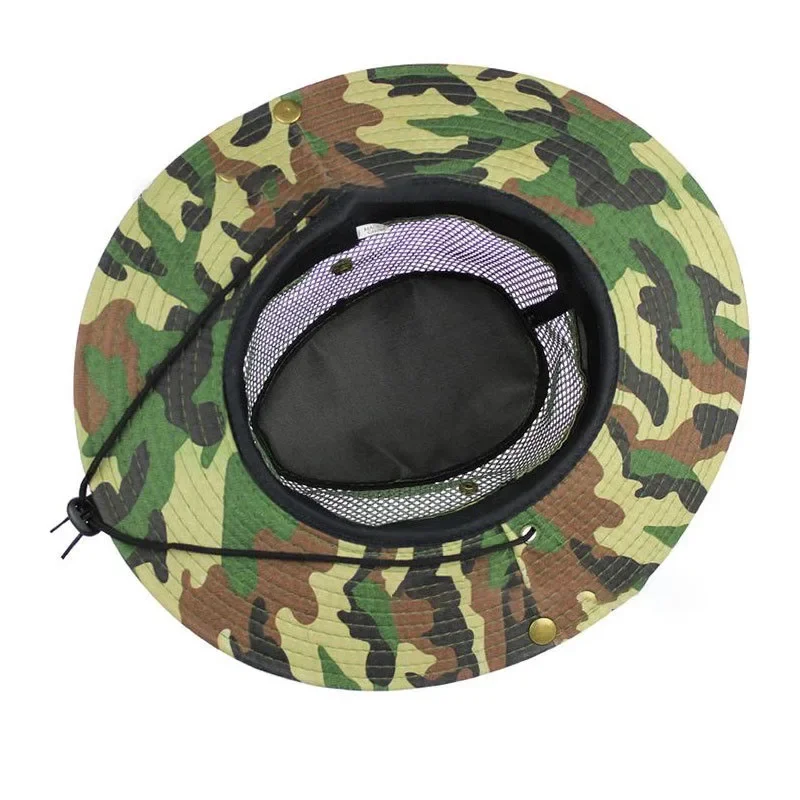 Gorra de sol de ala ancha para exteriores, sombrero para el sol para caza y pesca, sombrero de cubo de camuflaje transpirable de malla para senderismo, gorra para el sol para hombre - imagen 2