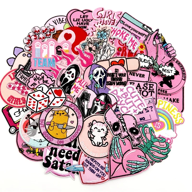40 unids/lote PUNK surtido de parches bordados apliques para ropa parches para planchar DIY decoración pegatinas de rayas chaqueta vaquera - imagen 2