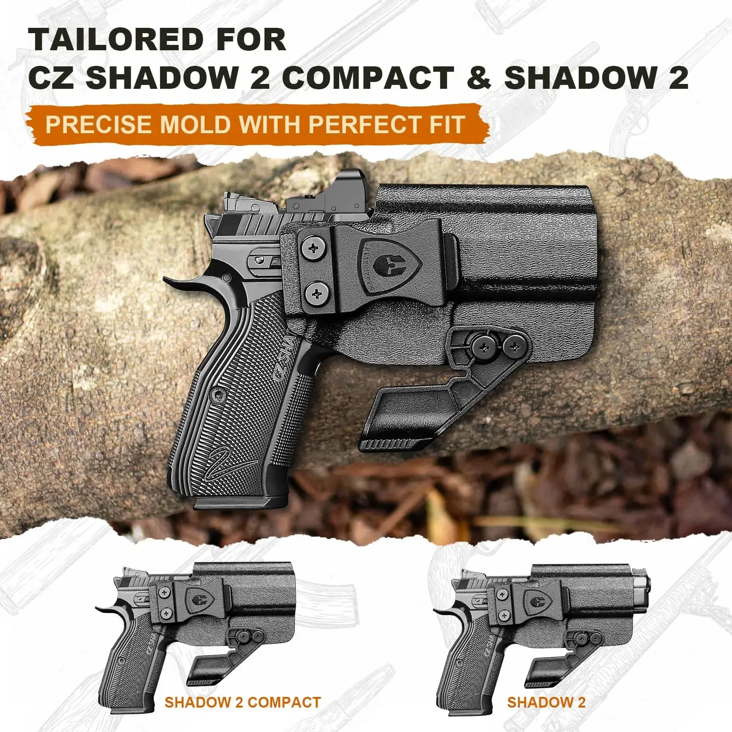 ל-CZ Shadow 2 Compact / CZ Shadow 2, IWB Kydex תיק ימין, ציפורן, נשיאה מוסתרת בתוך המותן, נוף להרכבה, צליל נעילה - imagen 3