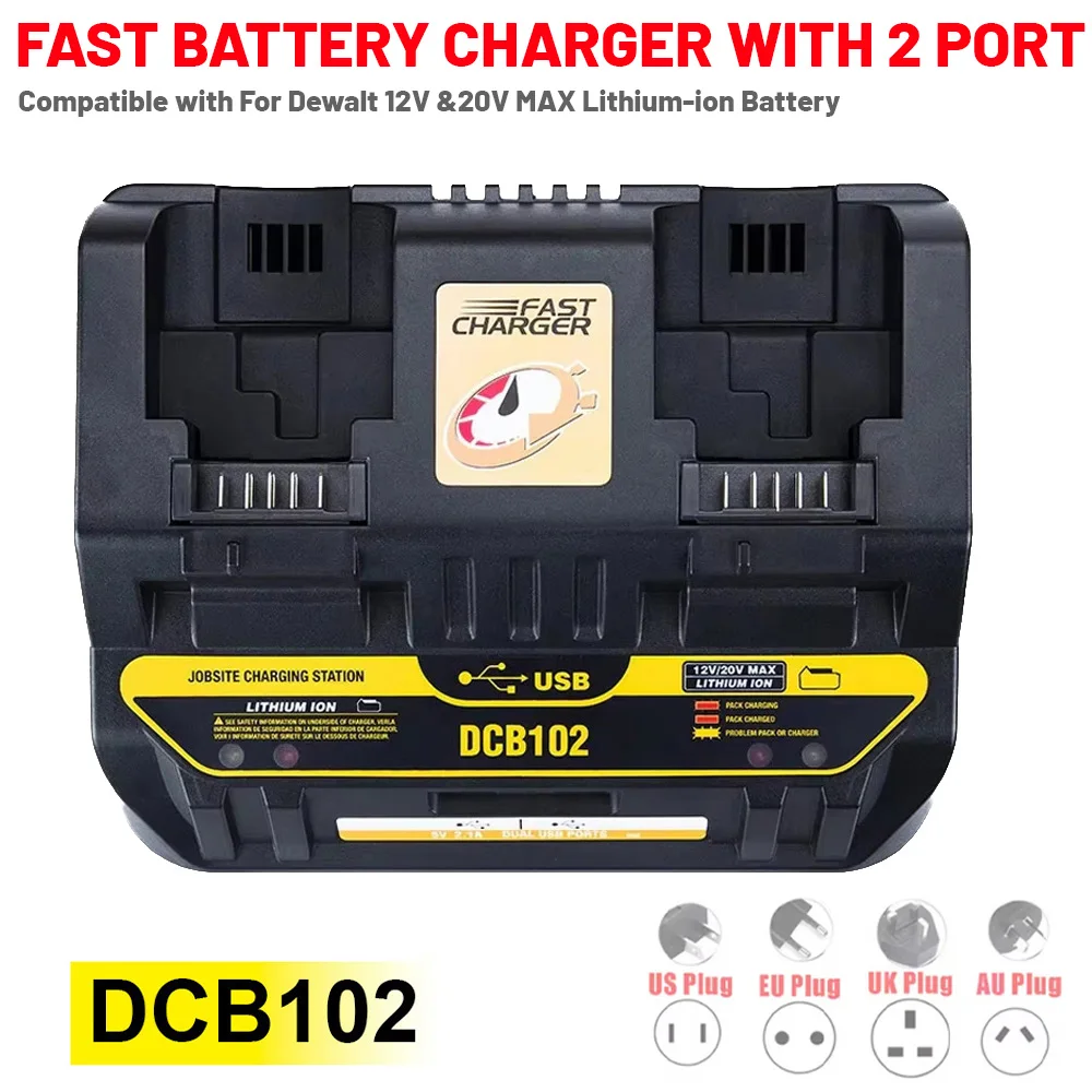 Cargador de doble puerto USB DCB102 para batería de iones de litio DeWalt, cargador de 12V-20V para herramienta eléctrica DeWalt, cargador de batería DCB200