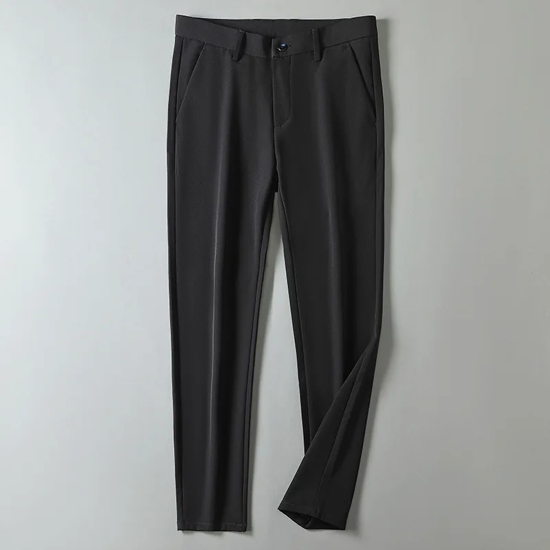 Pantalones informales de algodón para hombre, ropa ajustada, elástica, resistente a las arrugas, color sólido, moda de negocios - imagen 3