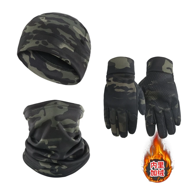 MCAP blanco nieve camuflaje esquí táctico a prueba de frío capucha cálida mascarilla cuello bufanda, gorra, guantes - imagen 4