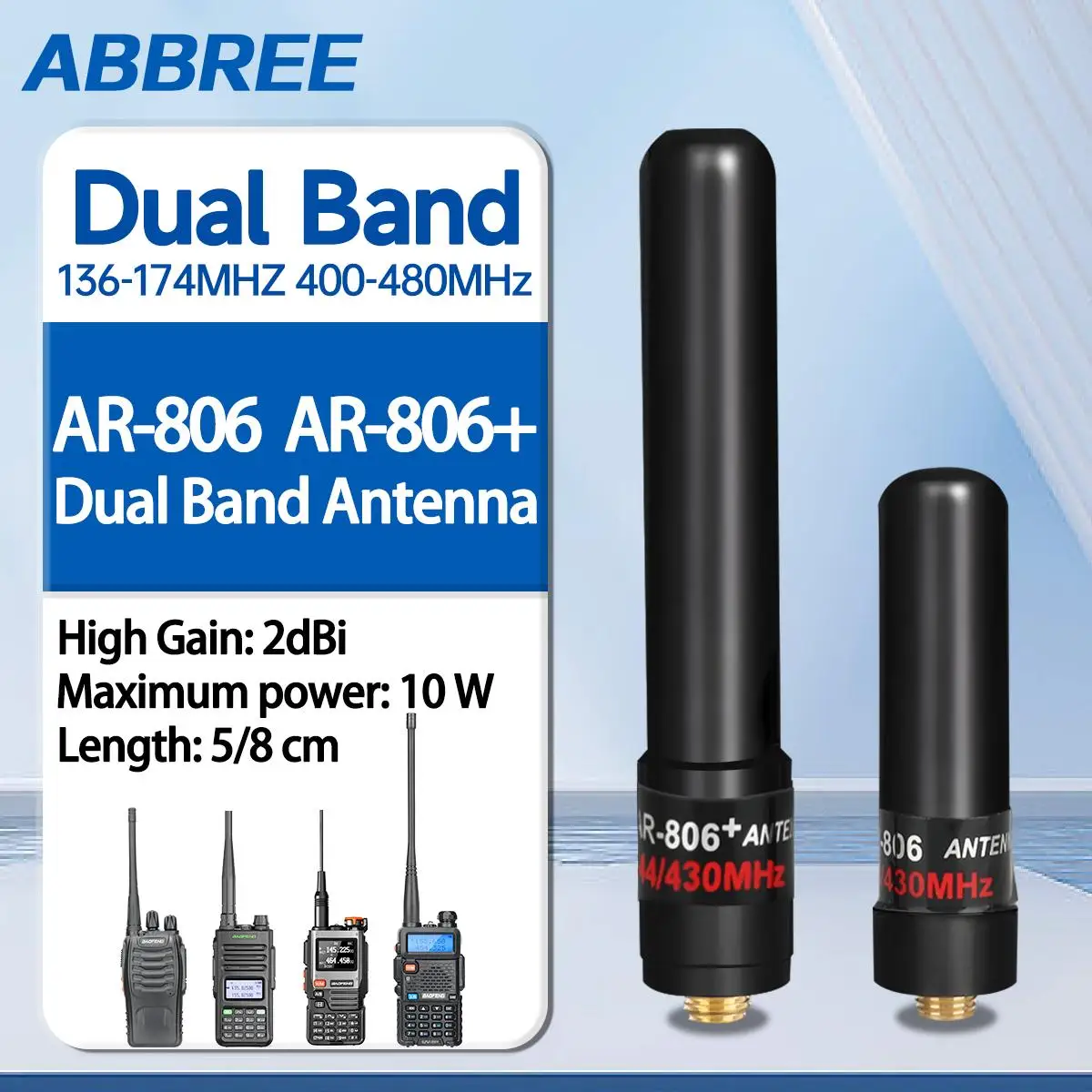ABBREE AR-806 Mini antena SMA hembra de doble banda de alta ganancia UHF VHF para Baofeng UV-21 UV-5RH BF-888S QUANSHENG UV-K5Radio bidireccional - imagen 2