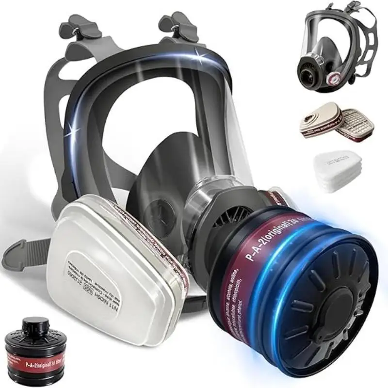 Respirador de cara completa - mascarilla con recipiente de filtro de gas de 40 mm para gases industriales, químicos, pulido, soldadura, pulverización Máscara de gas