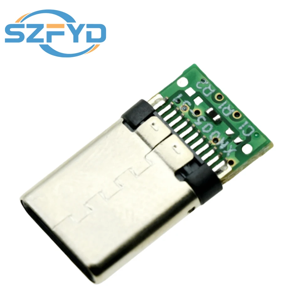 Conector USB 3,1 tipo C, adaptador de receptáculo de enchufe macho/hembra de 24 pines a Cable de soldadura y Cable de 24 pines, compatible con placa PCB, 10 Uds. - imagen 2