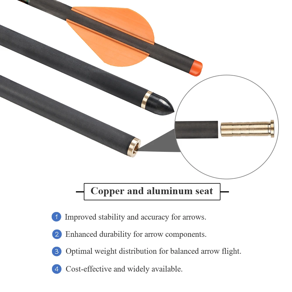 Toparchery-Flecha de carbono puro 100% de 20 pulgadas con asiento de cobre y aluminio, Ballesta de plumas de 2 pulgadas para caza de Tiro con Arco al aire libre - imagen 3