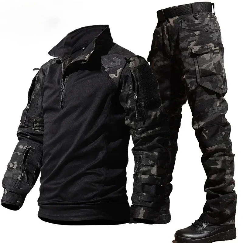 Trajes al aire libre para hombre, camiseta transpirable duradera para exteriores, pantalones, conjuntos para hombre, ropa de trabajo, trajes de caza de entrenamiento militar, camuflaje con múltiples bolsillos - imagen 3