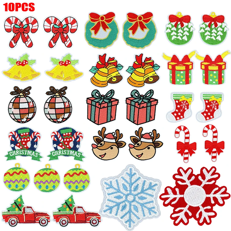 10 unids/lote parche navideño de dibujos animados chaquetas sombreros parches bordados para coser parches para planchar para ropa decoraciones festivas DIY