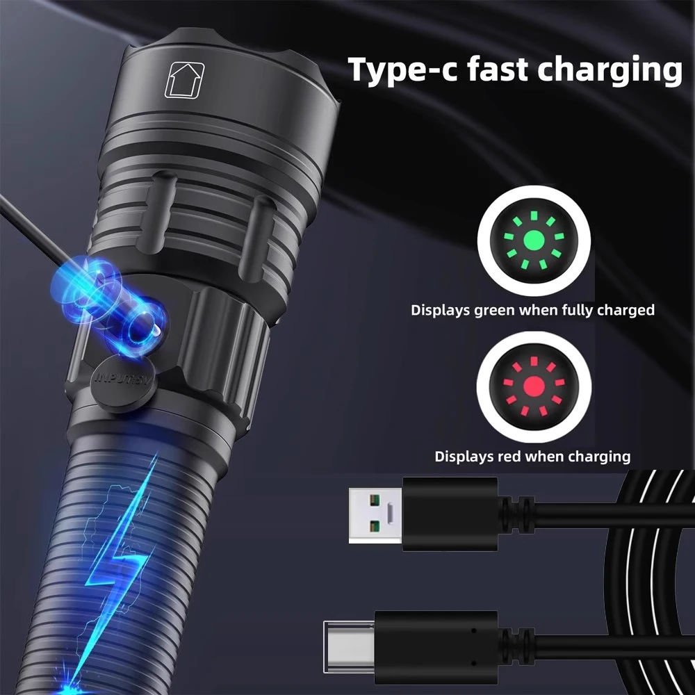 Linterna láser blanca táctica de luz fuerte, zoom telescópico de 2000LM, iluminación exterior de largo alcance de alta potencia, carga tipo C - imagen 5