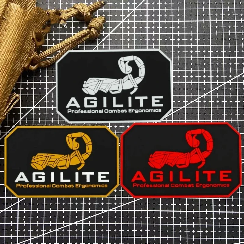 AGILITE Scorpion Logo 3D PVC insignia de moral táctica parche Gun Club parches luminosos de gancho y bucle brazalete militar pegatina para mochila - imagen 2