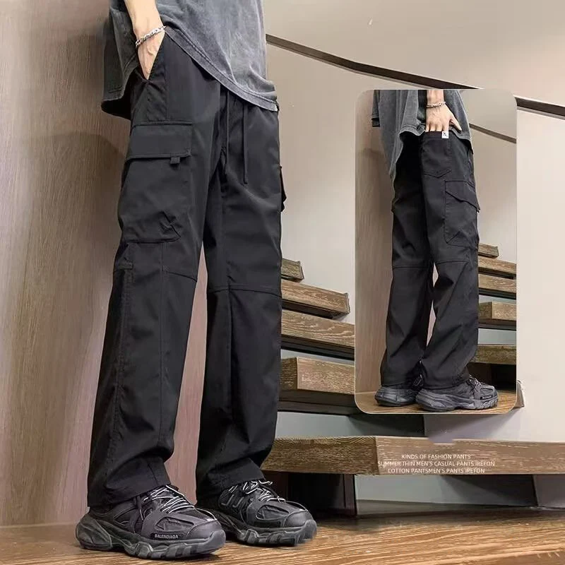 2025 pantalones de calle informales para hombre, pantalones Cargo rectos a la moda, pantalones de chándal resistentes al desgaste con múltiples bolsillos para verano, 2/1 Uds. - imagen 3
