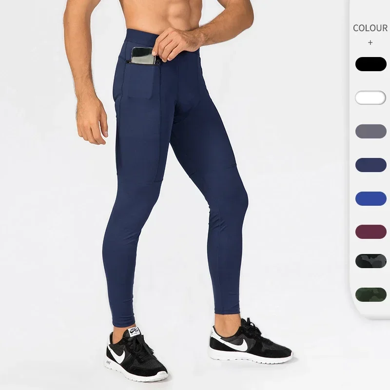 Pantalones de compresión para hombre, ropa deportiva de secado rápido, mallas para correr, Legging, entrenamiento físico, deporte de ciclismo, pantalones de Yoga con bolsillo con cremallera - imagen 5