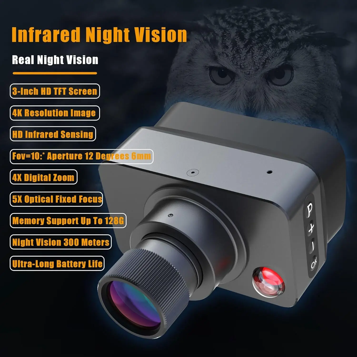 Dispositivo de visión nocturna 4K HD telescopio 5X óptico 5X Zoom Digital arco compuesto caza puntería negro completo mira de poca luz - imagen 3