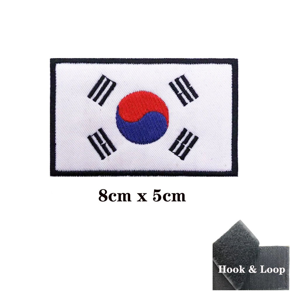 Parches de bandera coreana para el brazo, parche bordado de gancho y bucle, insignia bordada de hierro, rayas militares - imagen 3