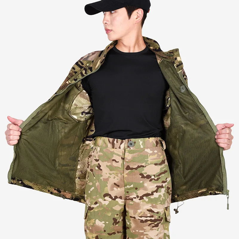 Chaqueta polar de empalme táctico para exteriores, cortavientos de camuflaje, ropa interior térmica para exteriores - imagen 3