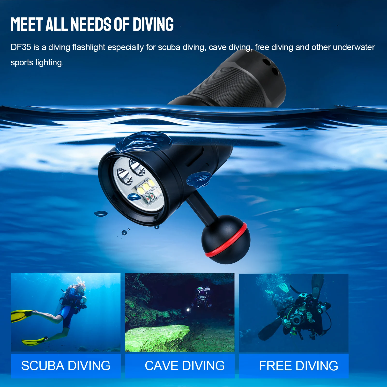 Trustfire-linterna de buceo profesional DF35, 2350 lúmenes, alta potencia, batería 32650 Led, UV roja, subacuática - imagen 4