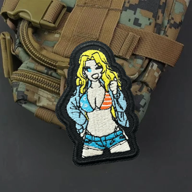 Parche de insignia de moral táctica para chica con bandera de EE. UU., parches de gancho y bucle bordados, brazalete militar, ropa, pegatinas para mochila - imagen 2