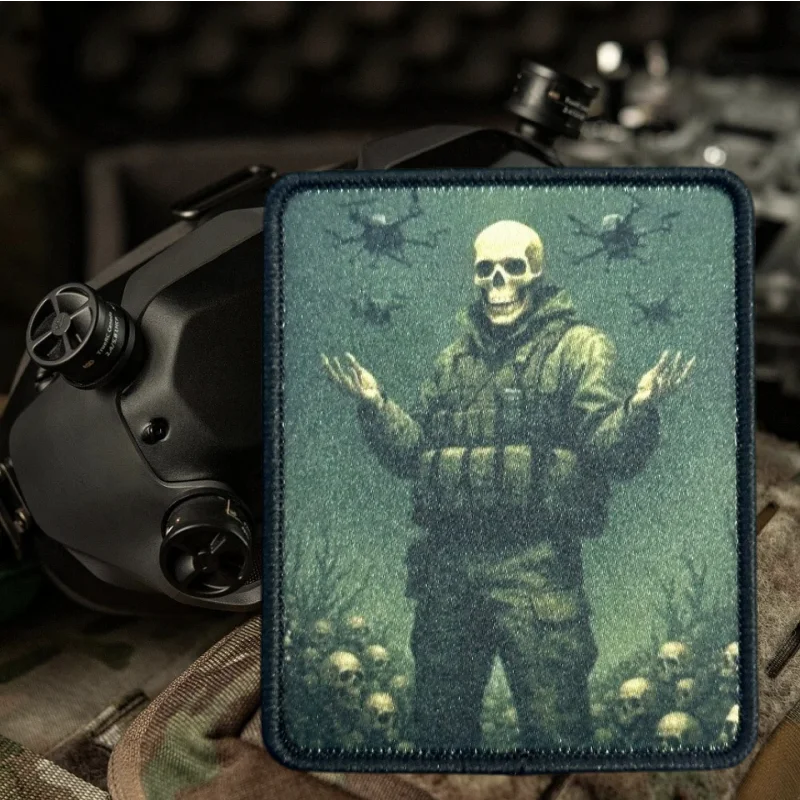 Parche con estampado de "UAV y calavera", chaleco táctico, insignia de moral con gancho y bucle, pegatina decorativa para mochila, parches para brazalete para ropa - imagen 5