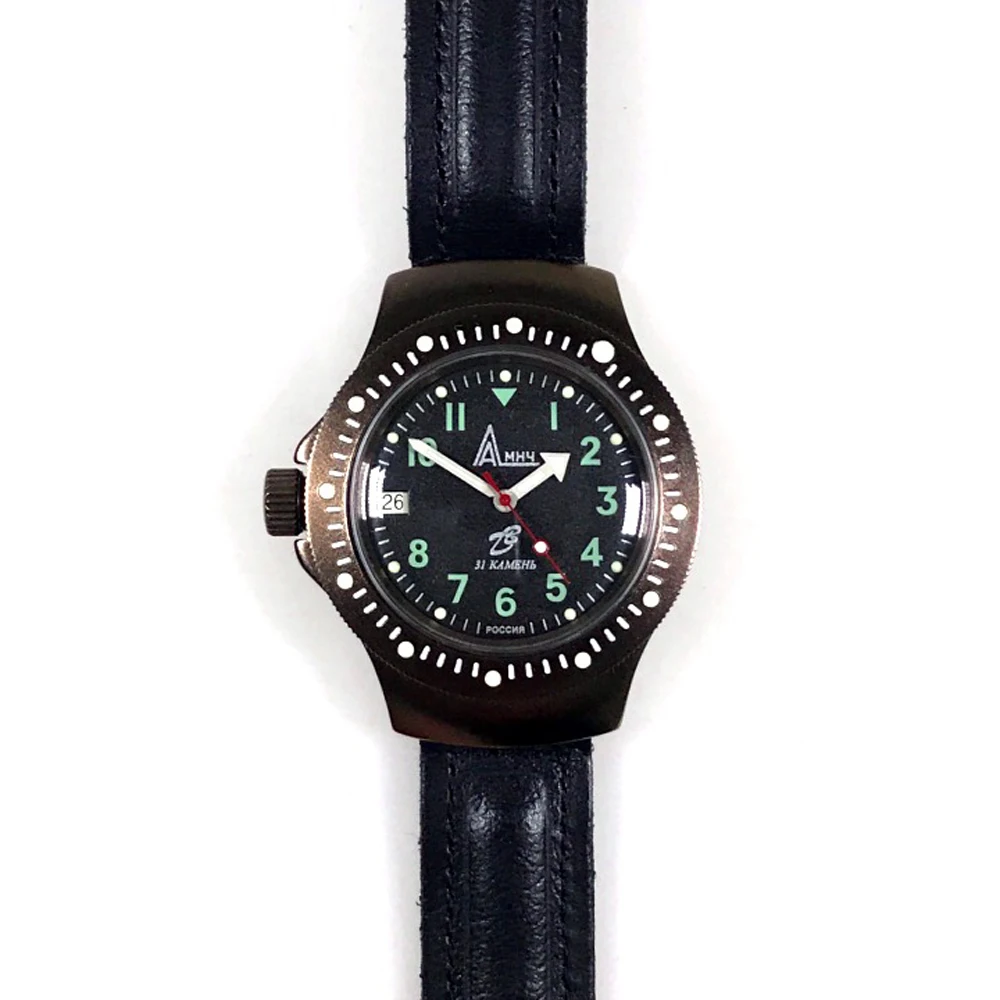 Reloj táctico de cuero blanco plateado 6E4 para exteriores, reloj militar mecánico de tres defensas VOSTOK - imagen 3