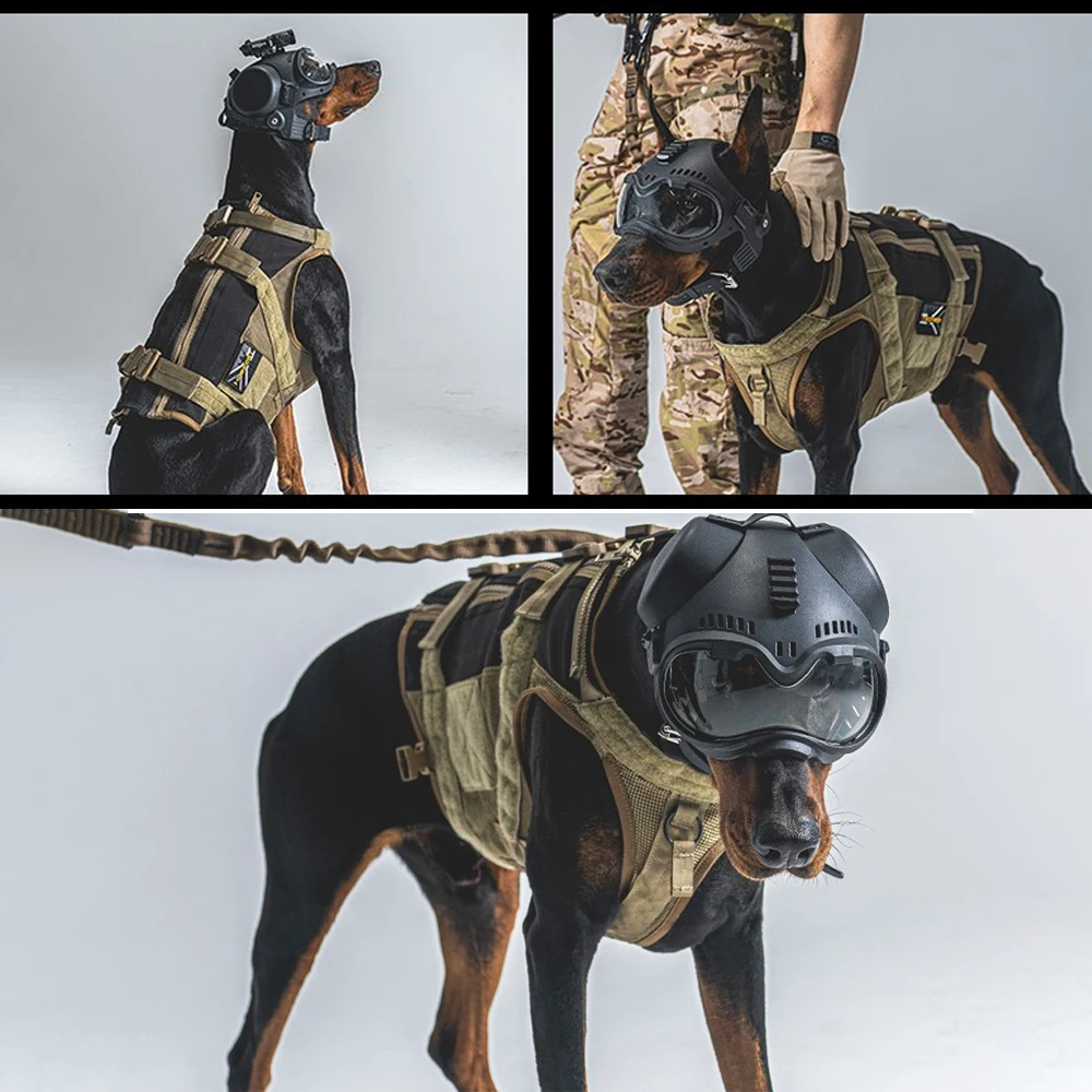 Casco táctico para perros K9 con gafas para policía K9 y perros de trabajo militares con protección para los oídos carril Picatinny extraíble en la parte superior - imagen 4