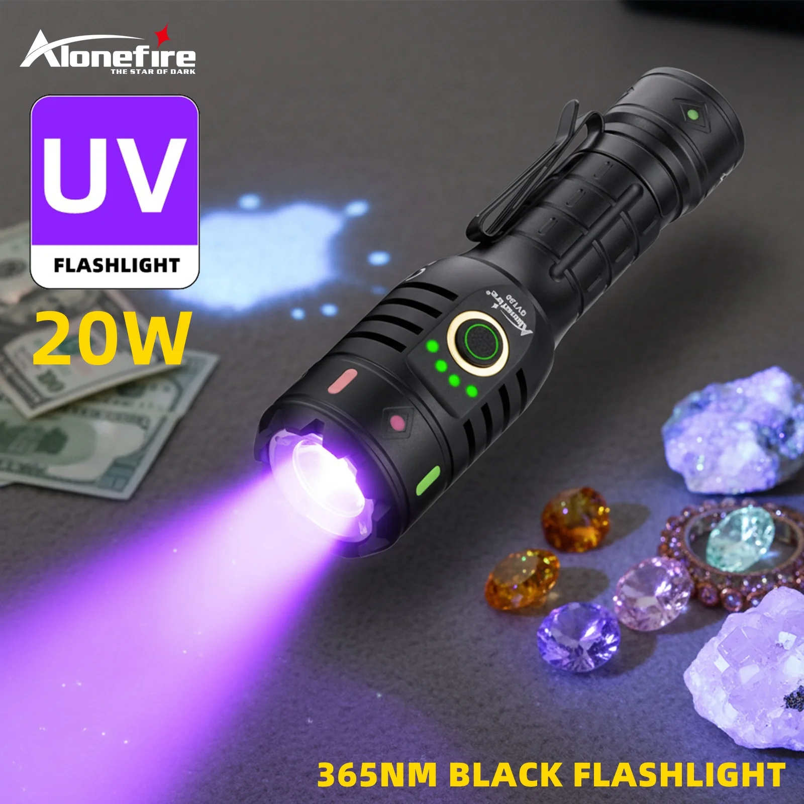 Alonefire Linterna UV recargable USB ultravioleta para manchas - imagen 3