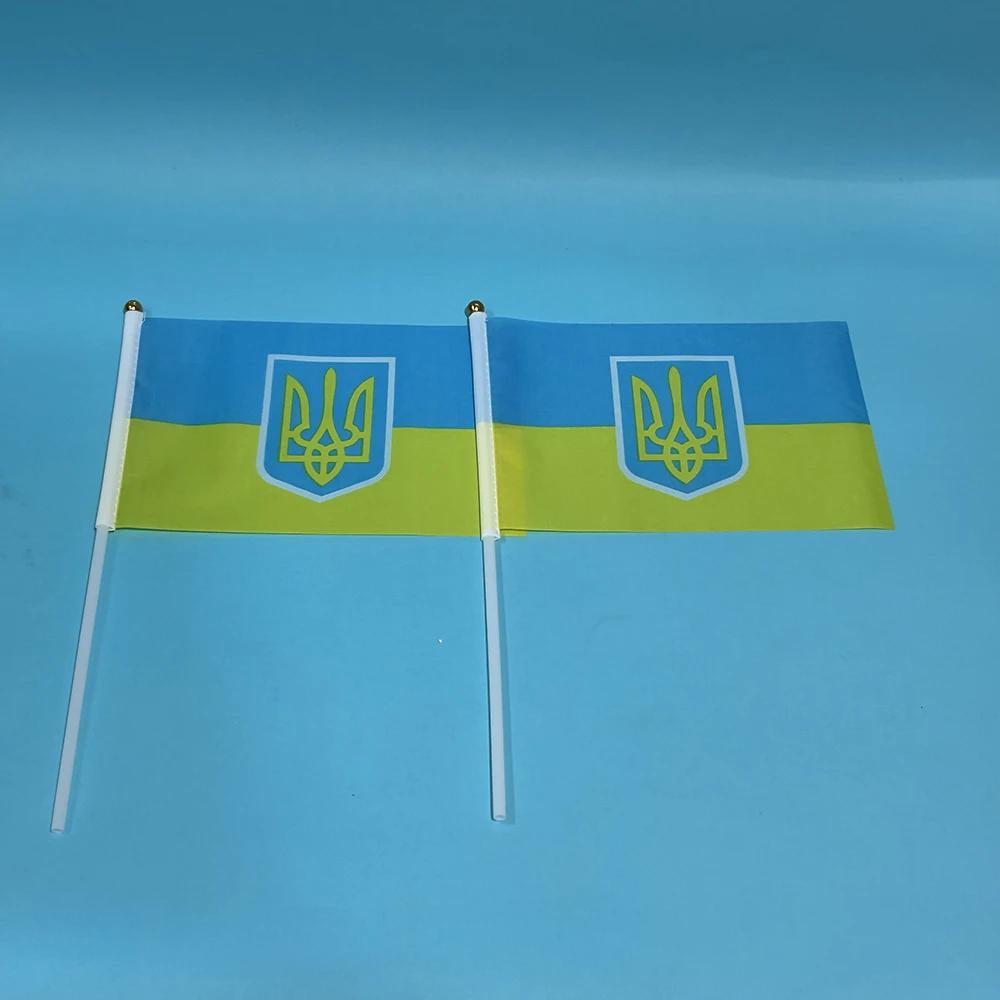 BANDERA DE CIELO Bandera de Ucrania emblema Bandera 14*21Cpoliéster Ucrania presidencial mano Mini bandera para actividades deportivas decoración del hogar - imagen 2