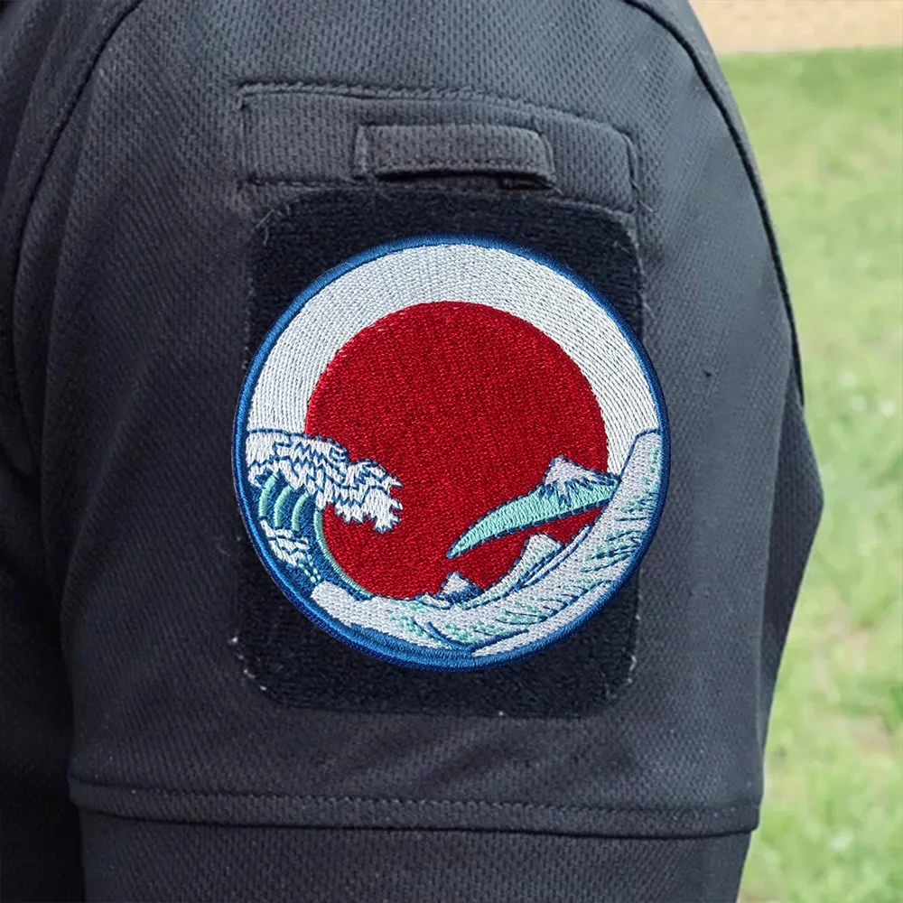 Parche táctico de moral de sol japonés y ondas enormes, parche con gancho, insignia militar, pegatinas para mochila Chevron, accesorios de apliques - imagen 4