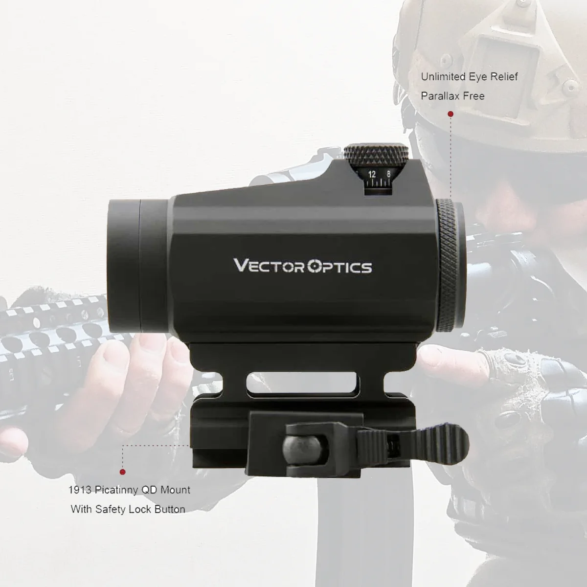 Vector Optics Maverick GenII 1x22 Punto Rojo de Alcance para Caza Táctica con Torreta Descubierta y Montaje QD para Armas de Fuego Reales .308 Airsoft - imagen 5