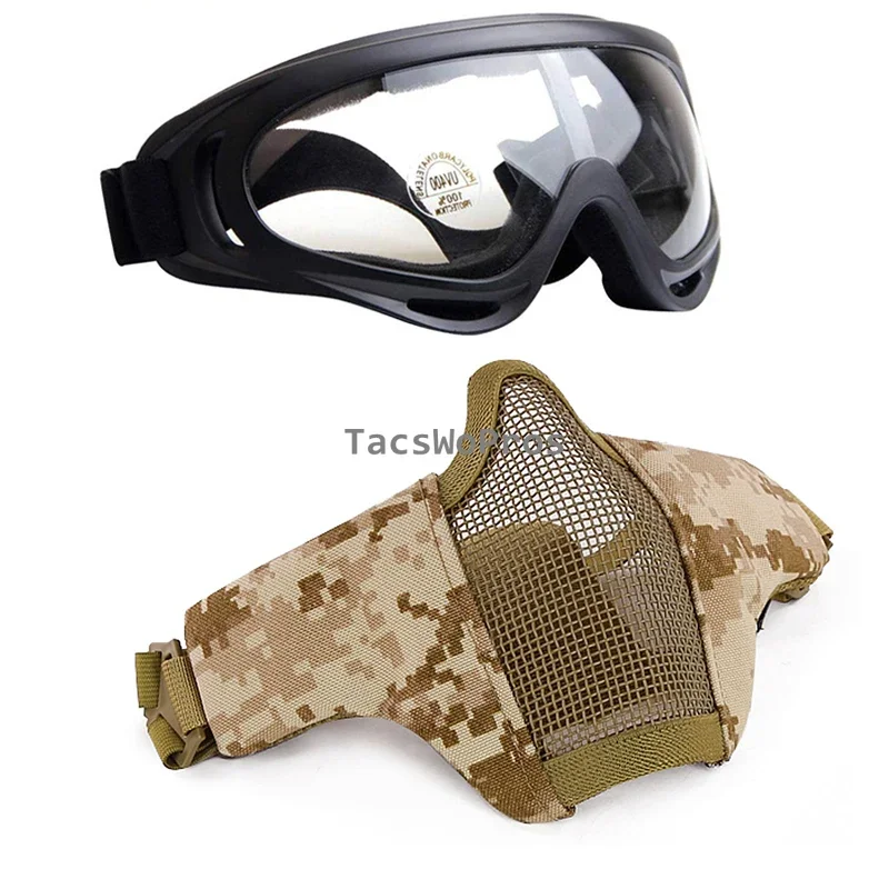 Máscara de media cara para caza al aire libre con gafas, gafas tácticas de combate para Paintball, accesorios deportivos Airsoft - imagen 2