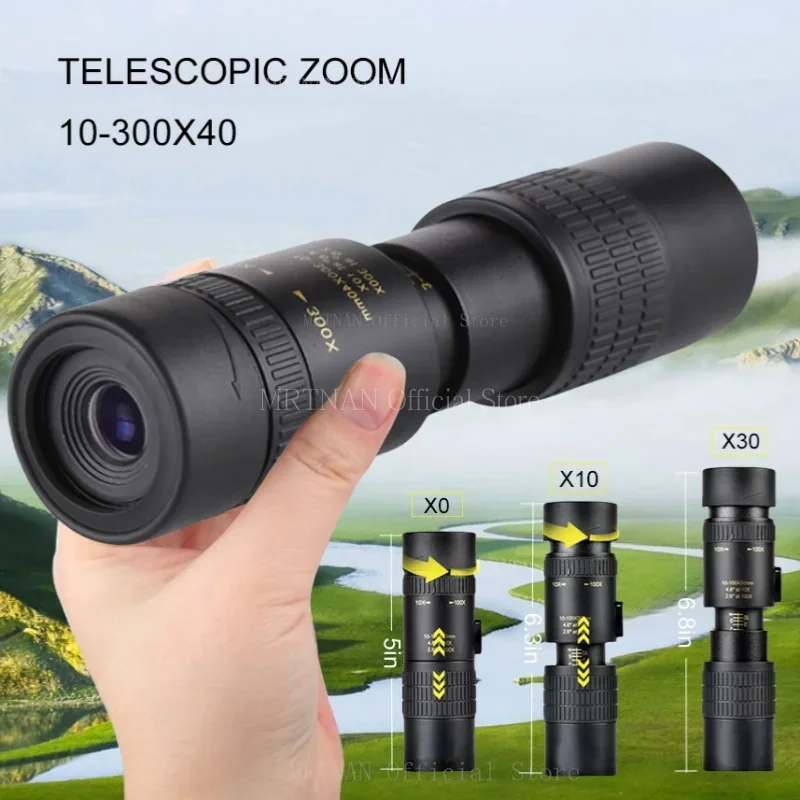 Binoculares potentes de Metal para caza, telescopio Monocular profesional de alta calidad, portátil de largo alcance, Zoom 10-300X, HD - imagen 2