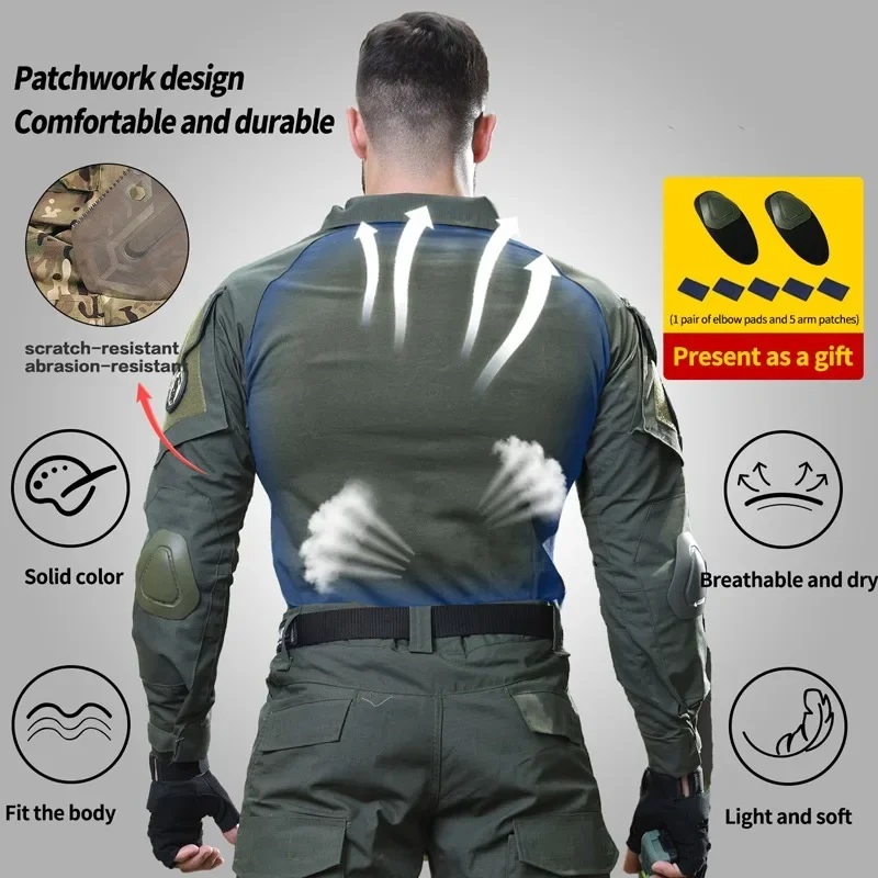 Camisa táctica con almohadilla para hombre, camisa deportiva de combate, Camisa larga, ropa de caza, camisas de senderismo de camuflaje, camisetas de Paintball, Tops - imagen 3