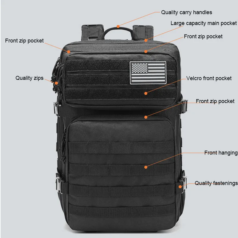 Mochila de acampada para deportes al aire libre para hombre, bolsa de senderismo y montañismo, gran capacidad, 45l, 3P - imagen 4