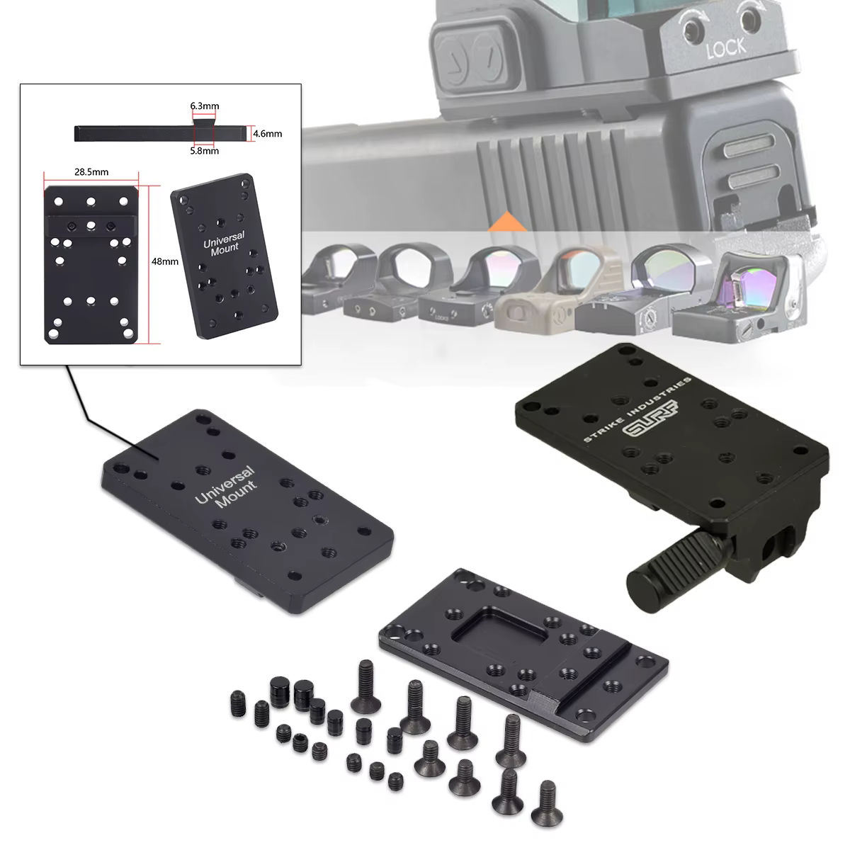 Base Montaje Mira Punto Rojo Universal Glock 17 19 – Adaptador Trasera